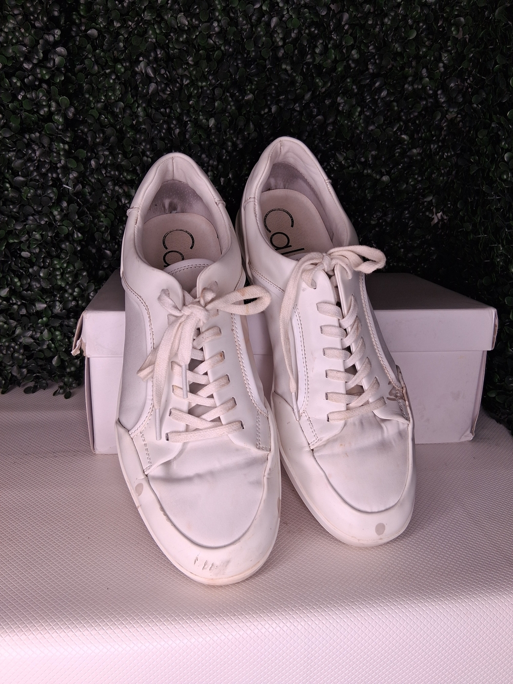 Calvin Klein White Men's Leather Lace-Up Sneakers